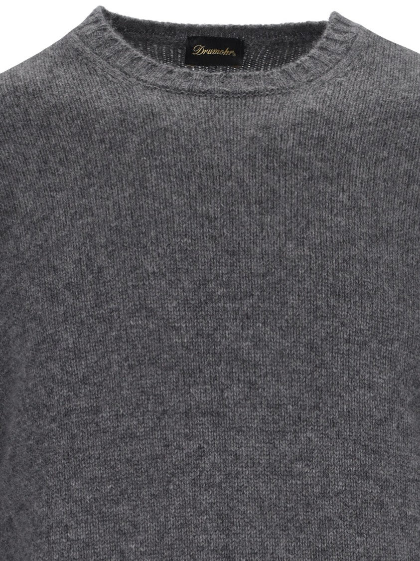 Drumohr Classic Sweater In Grey Cashmere Crew Neck