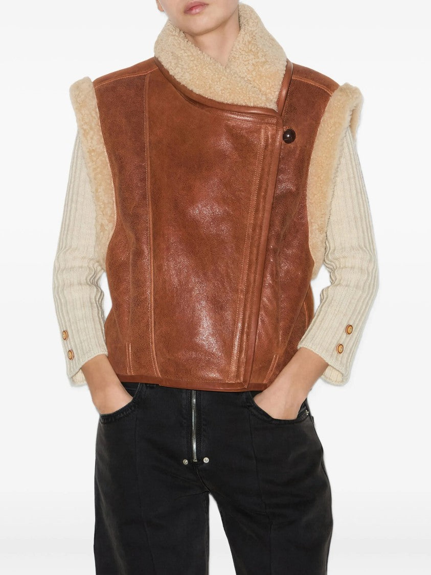 Isabel Marant Cropped Brown Leather Jacket With Plush Shearling Detailing