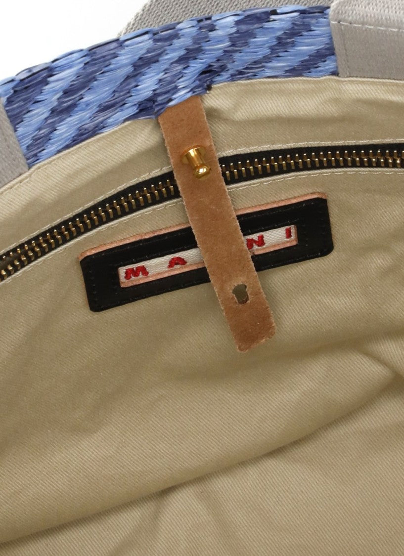 Marni Textured Blue Shopping Bag With Contrasting Embroidered Logo
