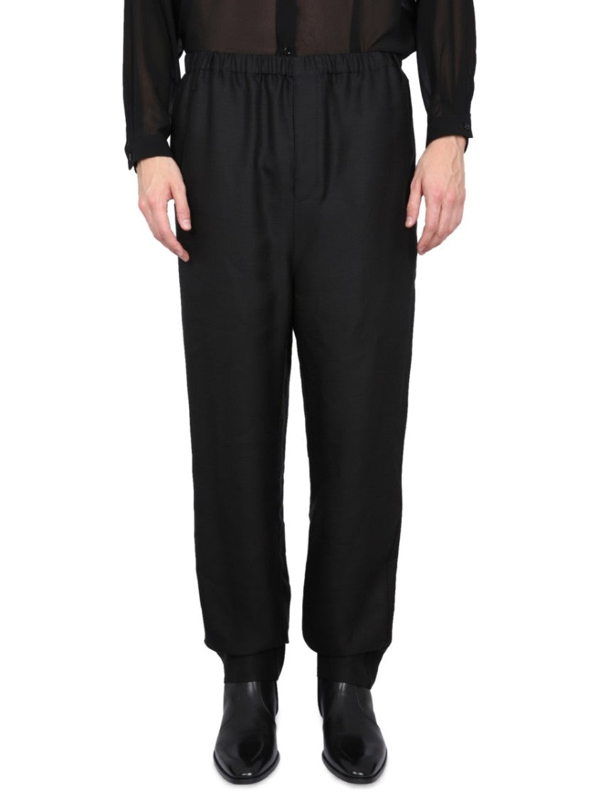 Saint Laurent High-Waist Black Pants With Elastic Waistband