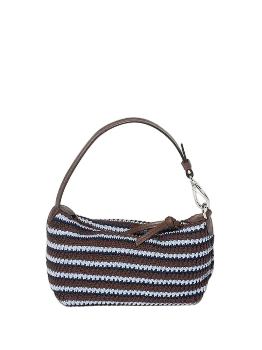 Miu Miu Striped Small Tote Bag With Leather Handle