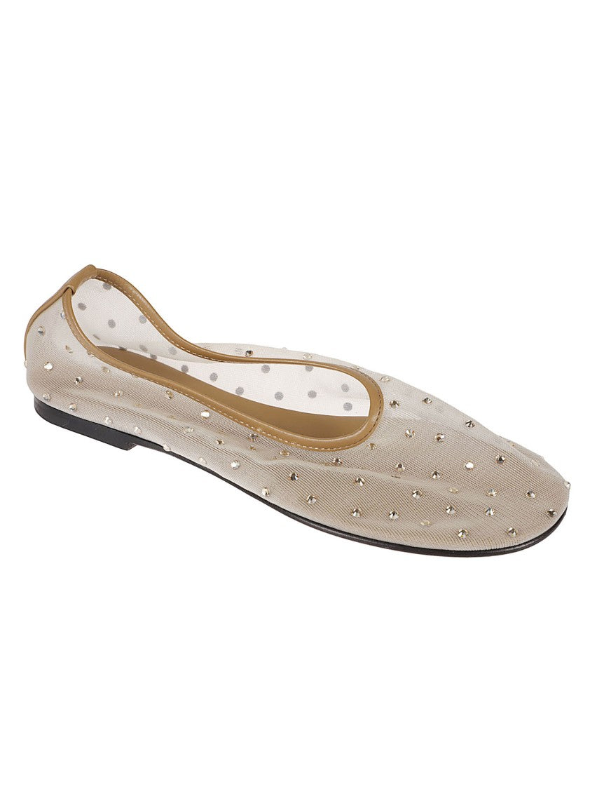 Dear Frances Transparent Mesh Flats With Crystal Embellishments