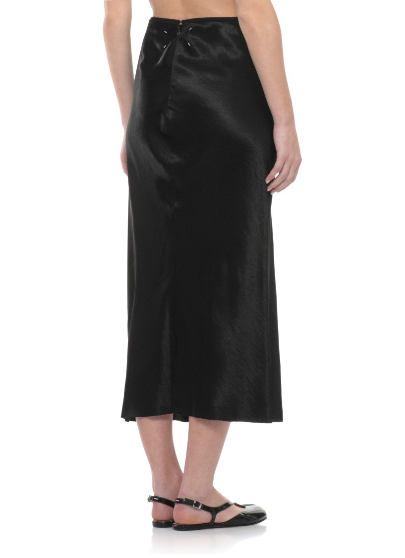 Maison Margiela Taupe Grey Satin Midi Skirt With Distinctive Four Stitches