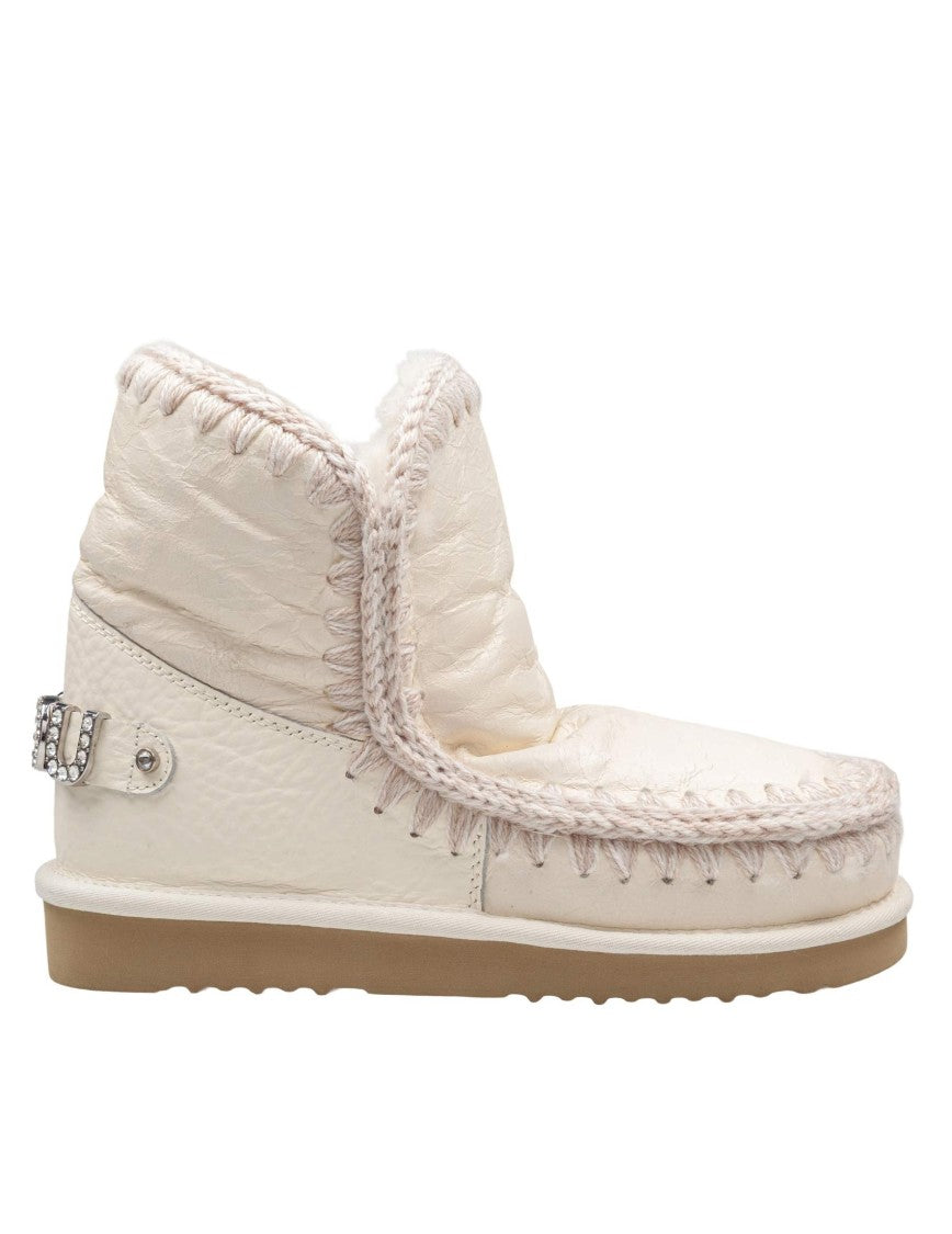 Mou Eskimo 18 Sheepskin Boot In White With Applied Zirconia