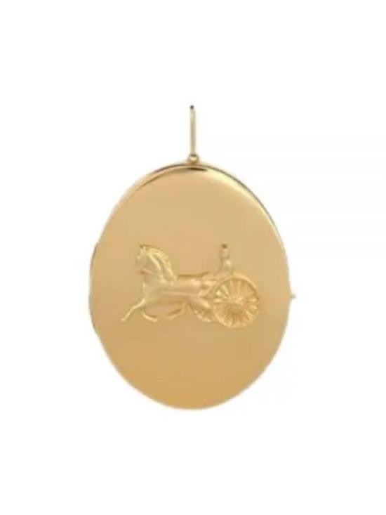 Celine Gold Oval Earrings With Embossed Horse-Drawn Carriage Design