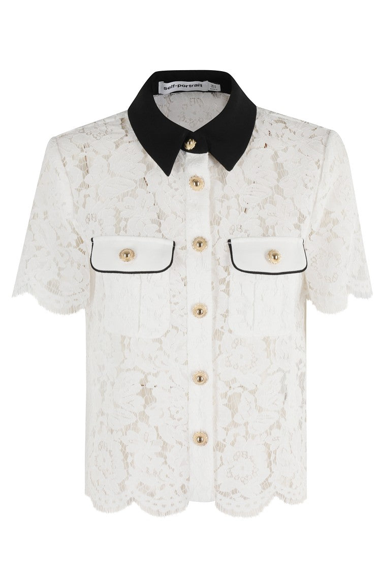Self-Portrait Lace Contrast Collar Top