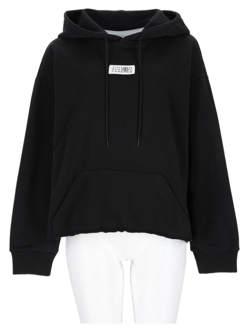 Mm6 By Maison Margiela Cropped Black Hooded Cotton Sweatshirt