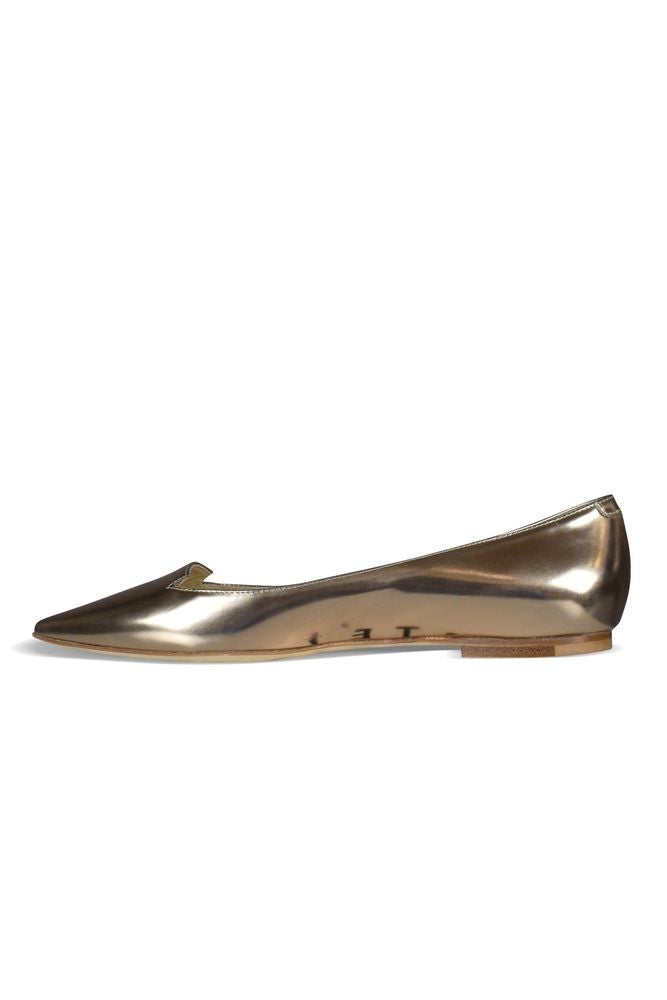 Jimmy Choo Gold Mirror Leather Ballerinas With Pointed Toe