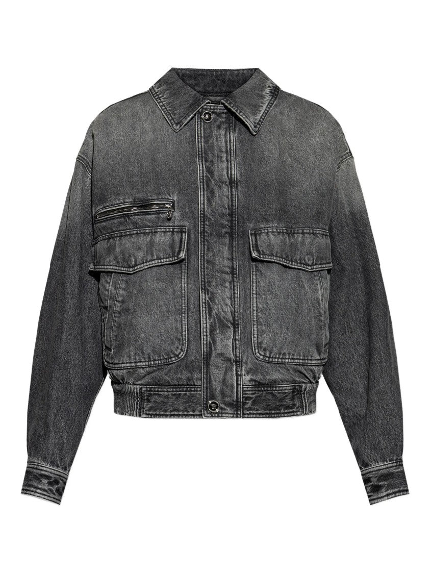 Versace Black Blouson Denim Cropped Washed Jacket