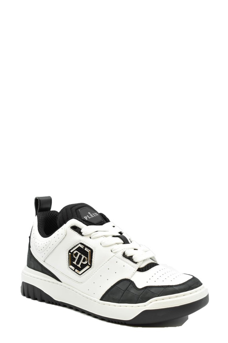 Philipp Plein White Croco-Print Leather-Blend Sneakers