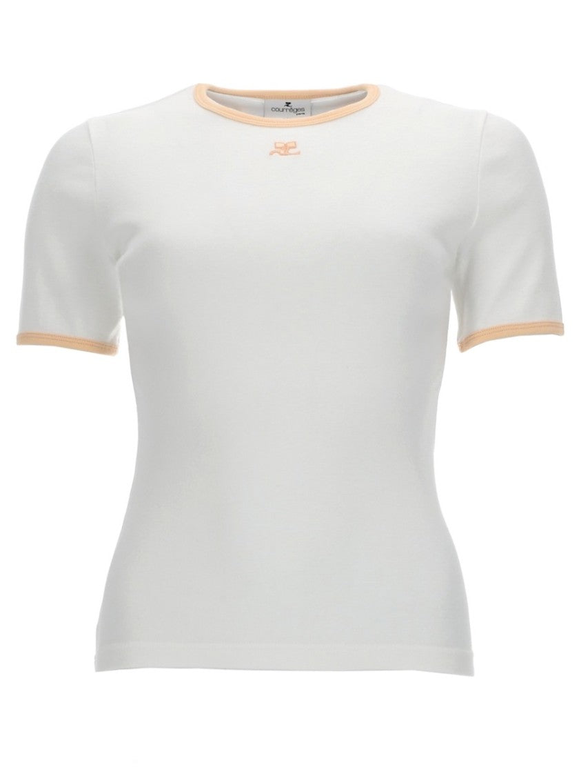 Courrèges White Peach Trim Logo Fitted T-Shirt