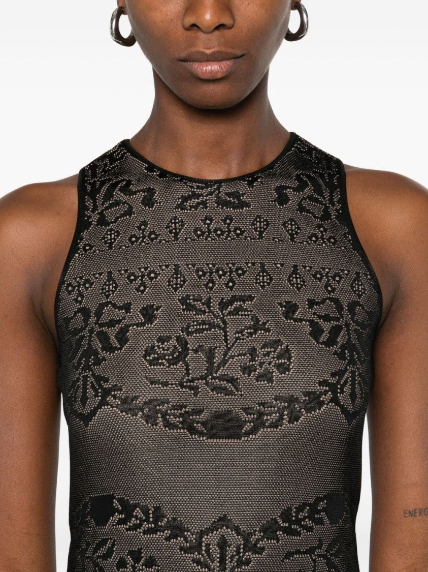 Twin-Set Fitted Bodice Maxi Dress With Floral Lace Overlay