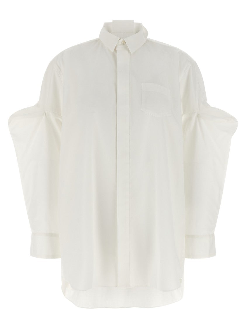 Sacai Asymmetrical Hem Cotton Poplin Shirt With Concealed Closure