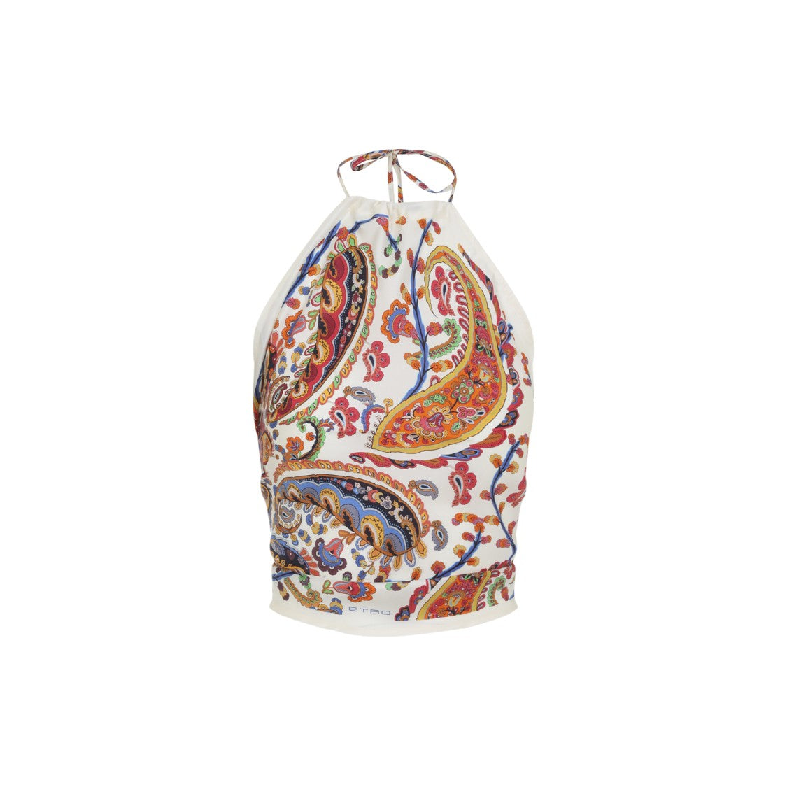Etro Multicolor Silk Halter Top With Tie Closure