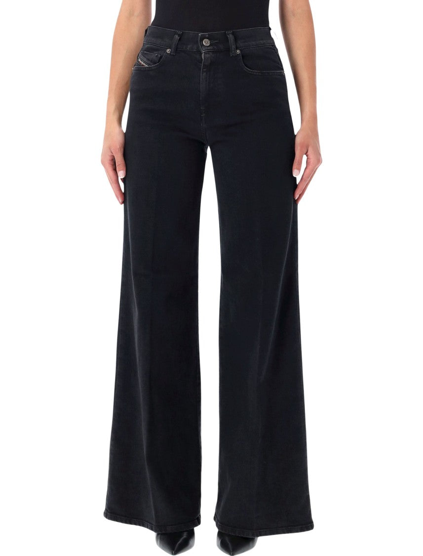 Diesel High-Waisted Wide-Leg Black Denim Jeans With Classic Five-Pocket Design
