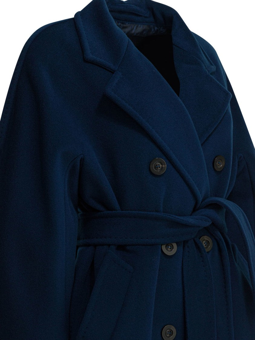 Max Mara Double-Breasted Navy Coat With Belted Waist And Wide Lapels