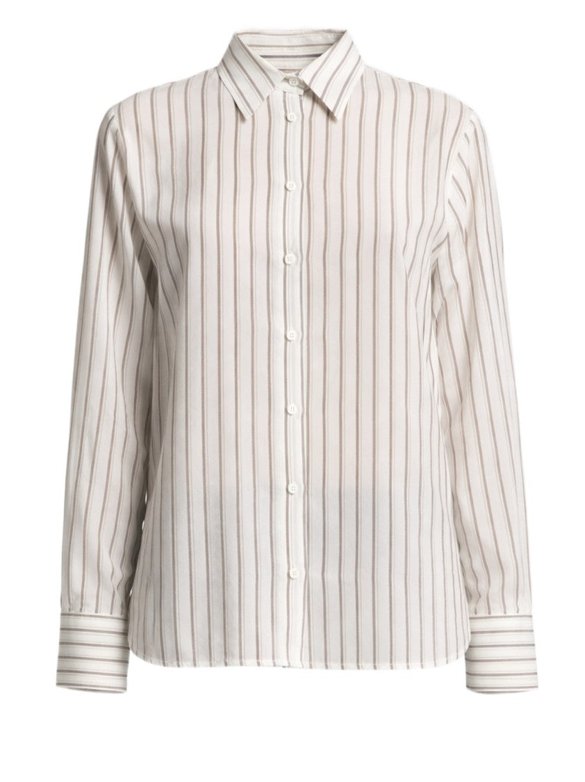 Peserico Button-Down Shirt With Vertical Stripes And Curved Hem