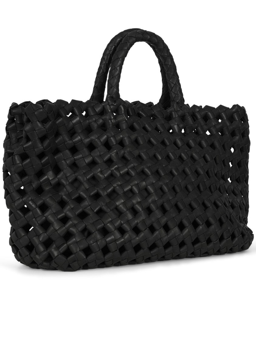 Visona` Black Nappa Int Woven Leather Handbag