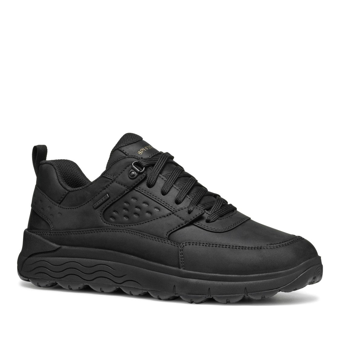 Geox Spherica Black All-Black Leather Sneakers
