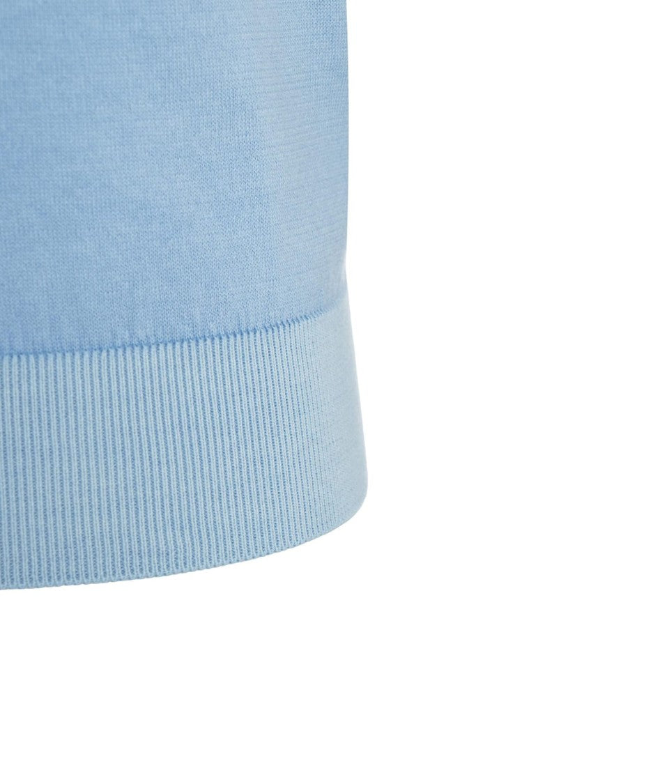 Gender Ribbed Blue Knit T-Shirt With Classic Fit