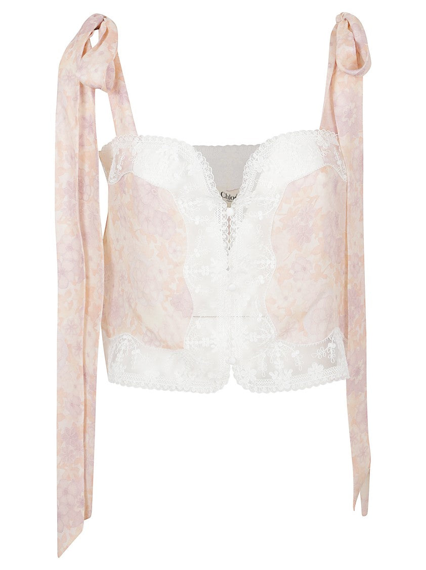 Chloé Silk Floral Lace Tank Top