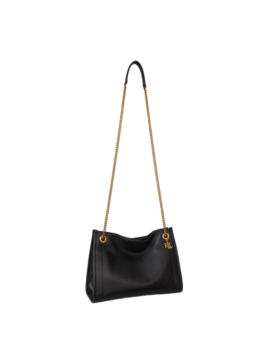 Lauren Ralph Lauren Structured Black Leather Medium Tote
