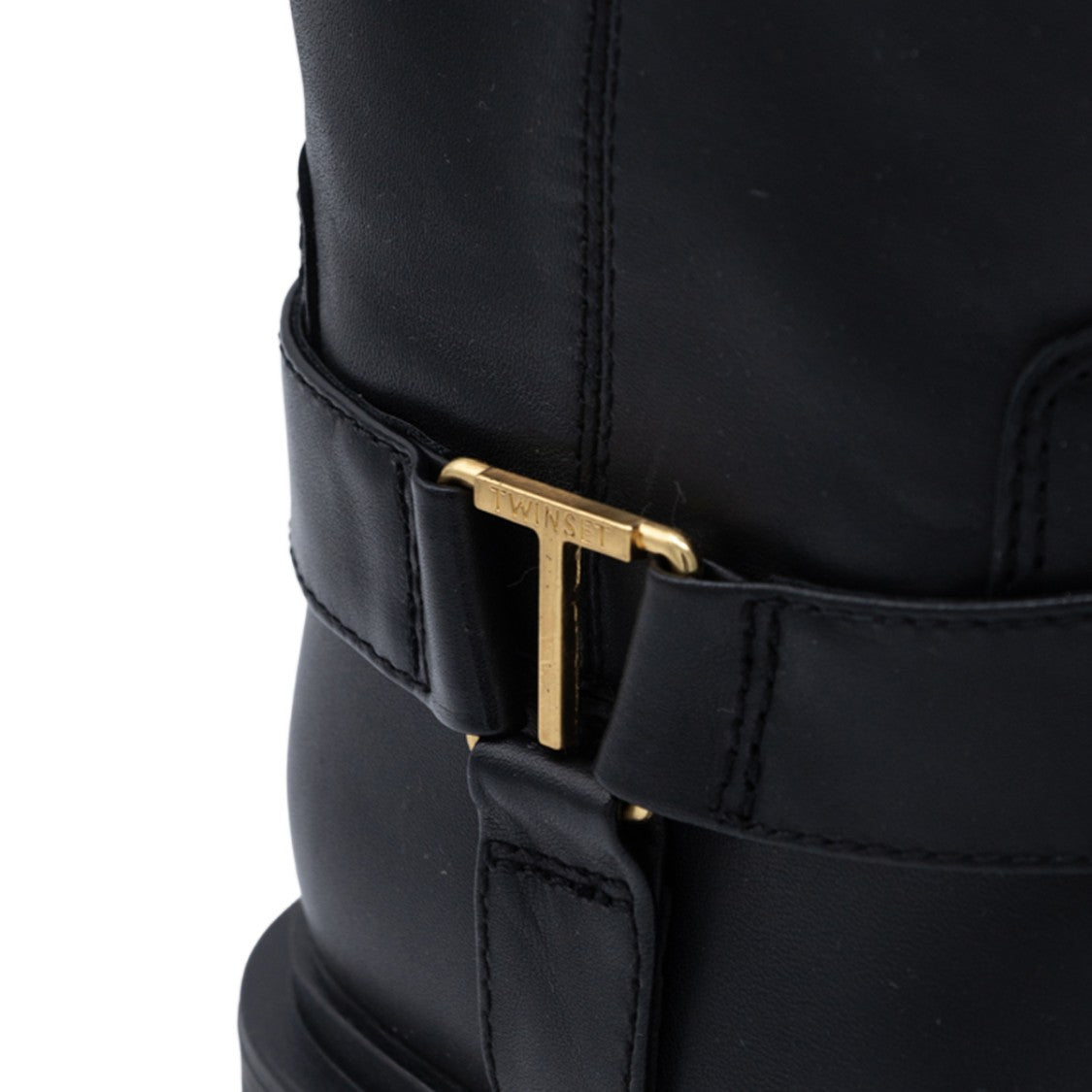 Twin-Set Tall Black Boots With Gold-Tone Ankle Buckle