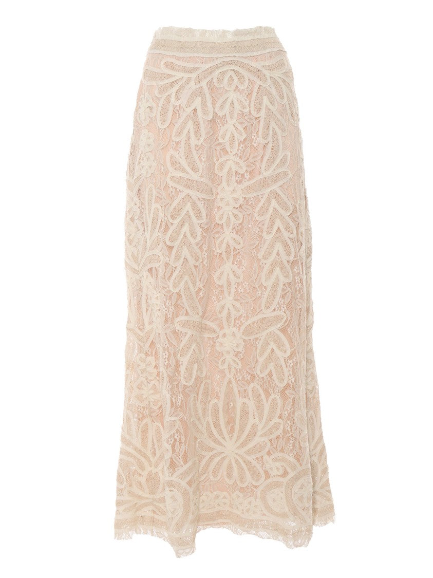P.A.R.O.S.H. Maxi Skirt With Intricate Floral Lace Detailing