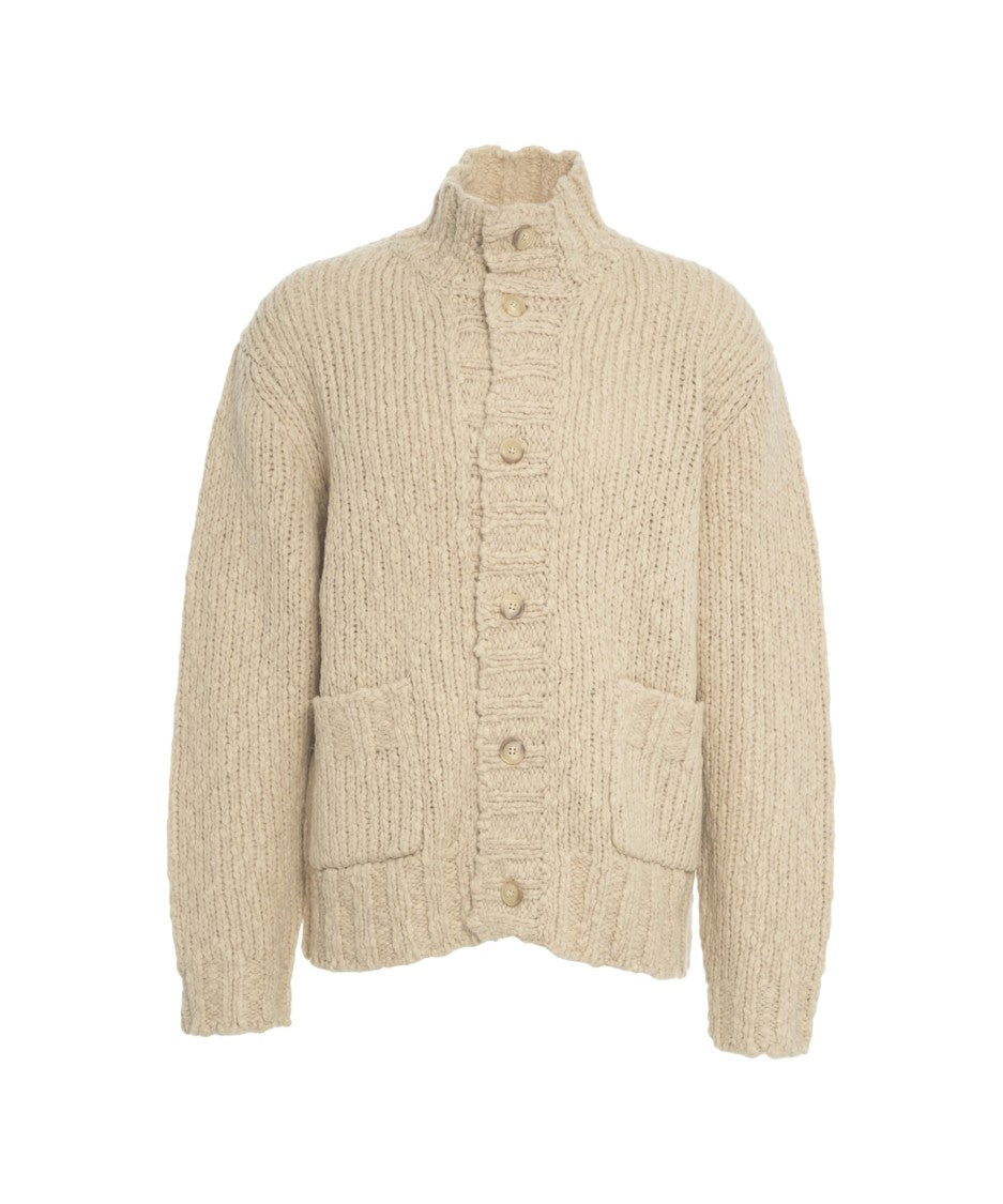 Closed Chunky Knit Cardigan With High Neck And Button Closure