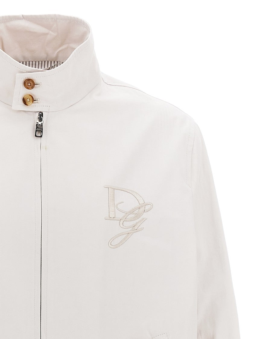 Dolce & Gabbana Tonal Embroidered Cotton Jacket With High Neck