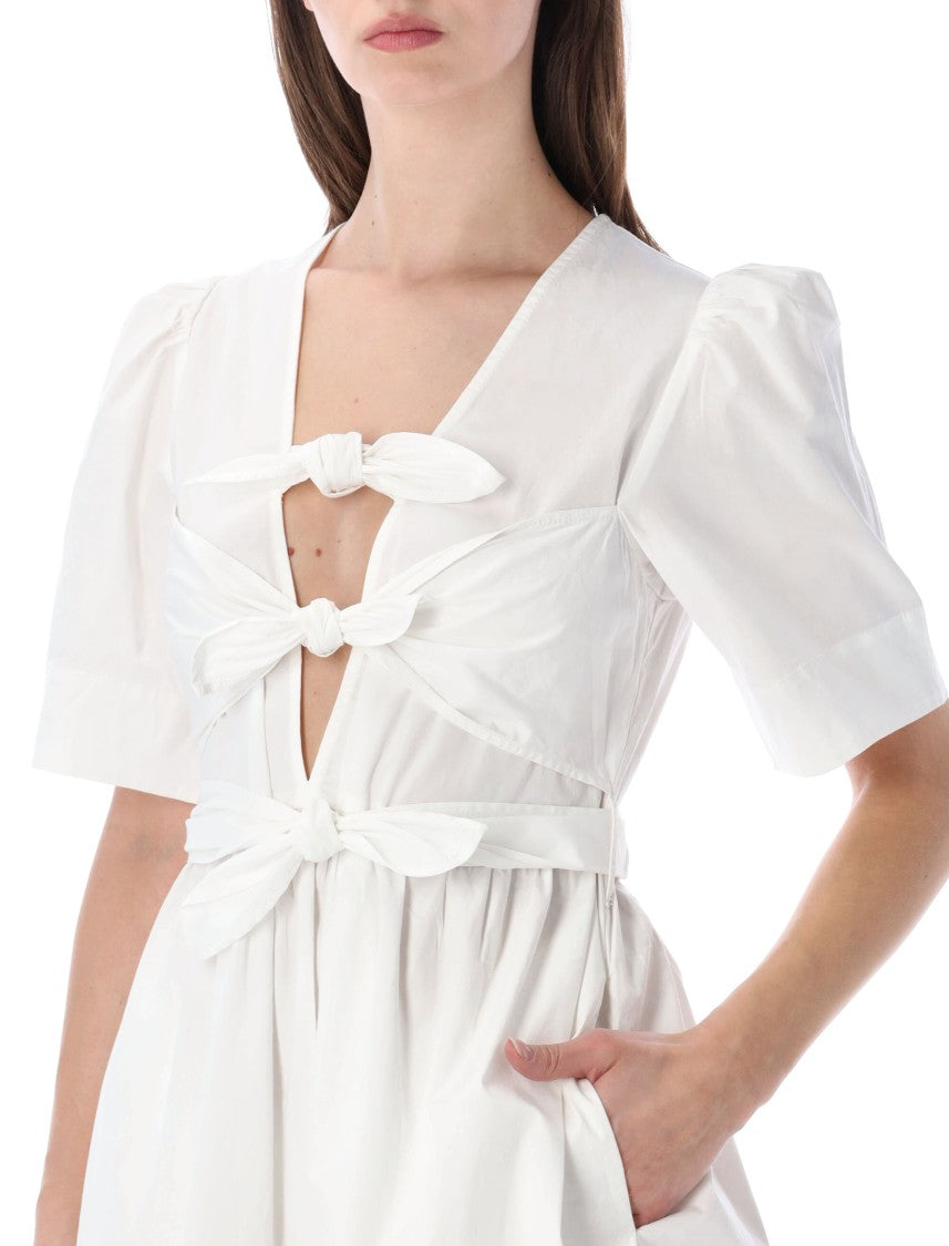 Ganni Triple Bows Popeline Cotton Midi Dress