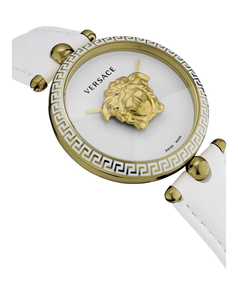 Versace Palazzo Empire Quartz Watch With Gold-Tone Stainless Steel And White Leather Strap