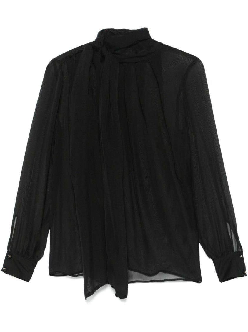 Elisabetta Franchi Silk Black Shirt With Tie Detail
