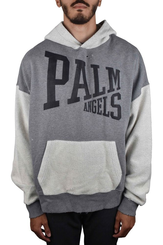 Palm Angels Patchwork Yoke Hooded Sweatshirt With Distressed Details