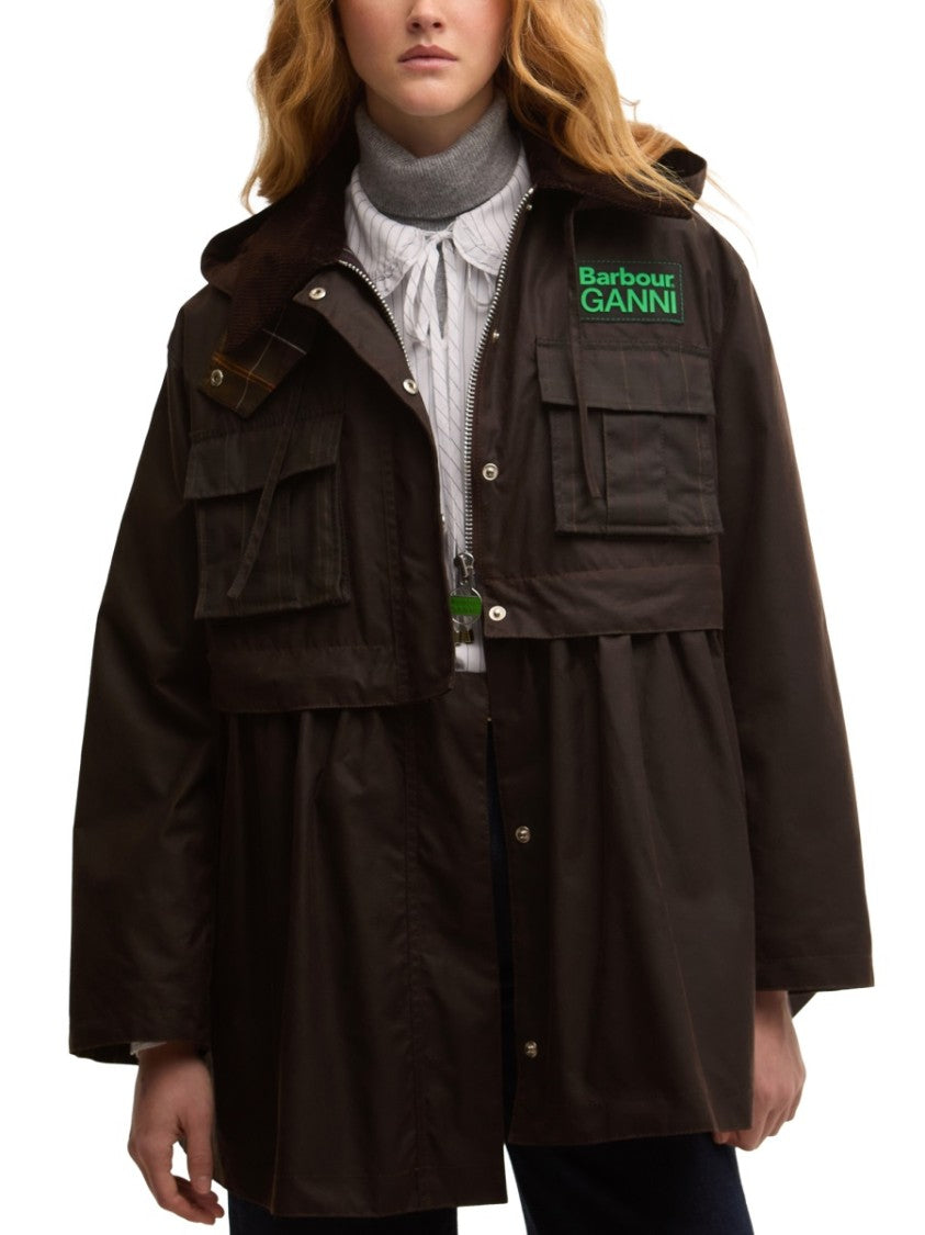 Barbour X Ganni Neutral Barbour X Ganni Waxed Cotton Coat