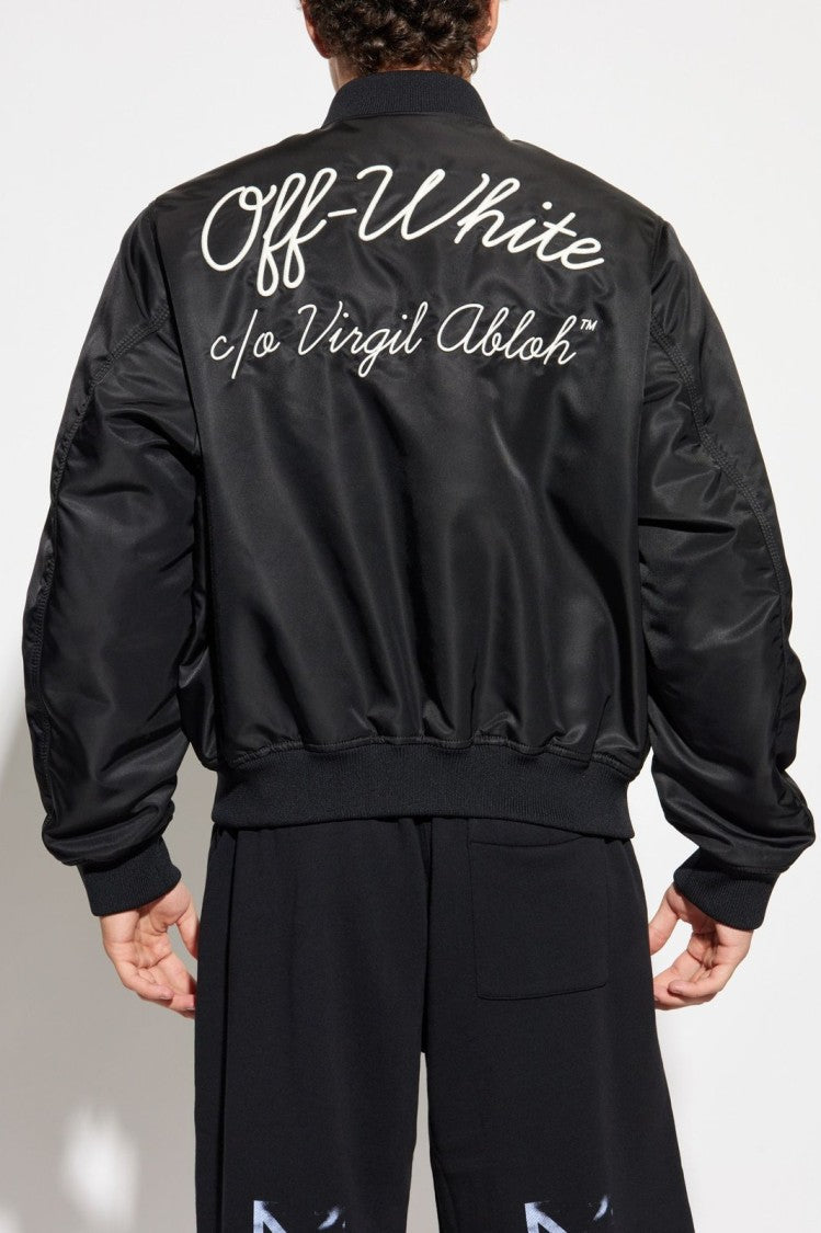 Off-White Minimalist Black Jacket With Modern Silhouette And Zipper Closure