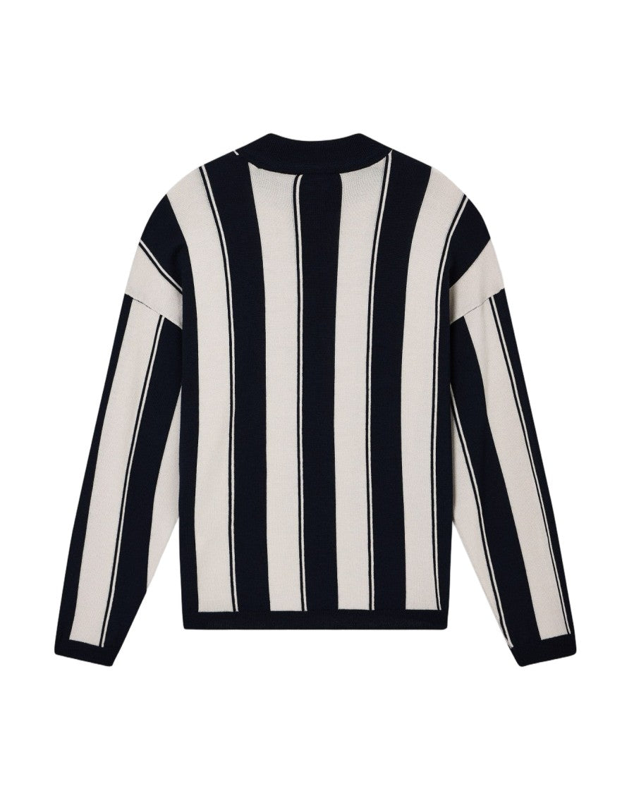 Emporio Armani Intarsia Striped Knit Pullover With Snap-Button Detail