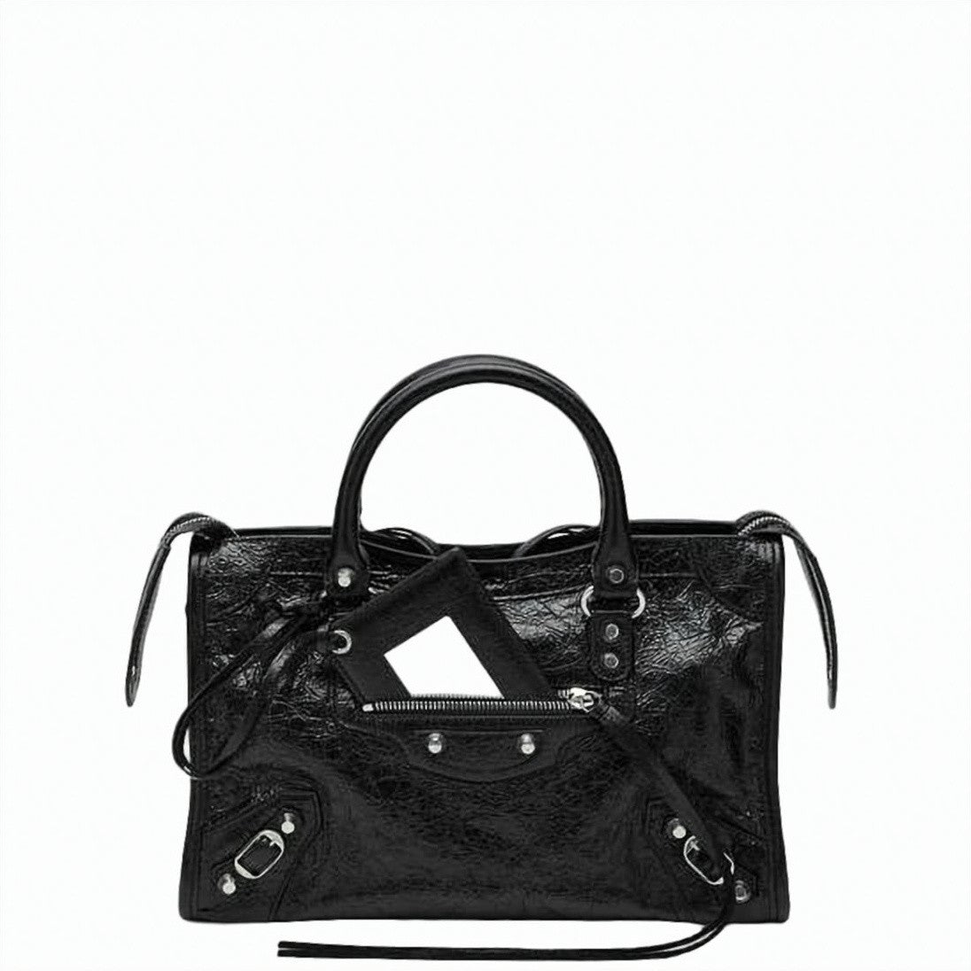 Balenciaga Glossy Textured Leather Mini City Bag