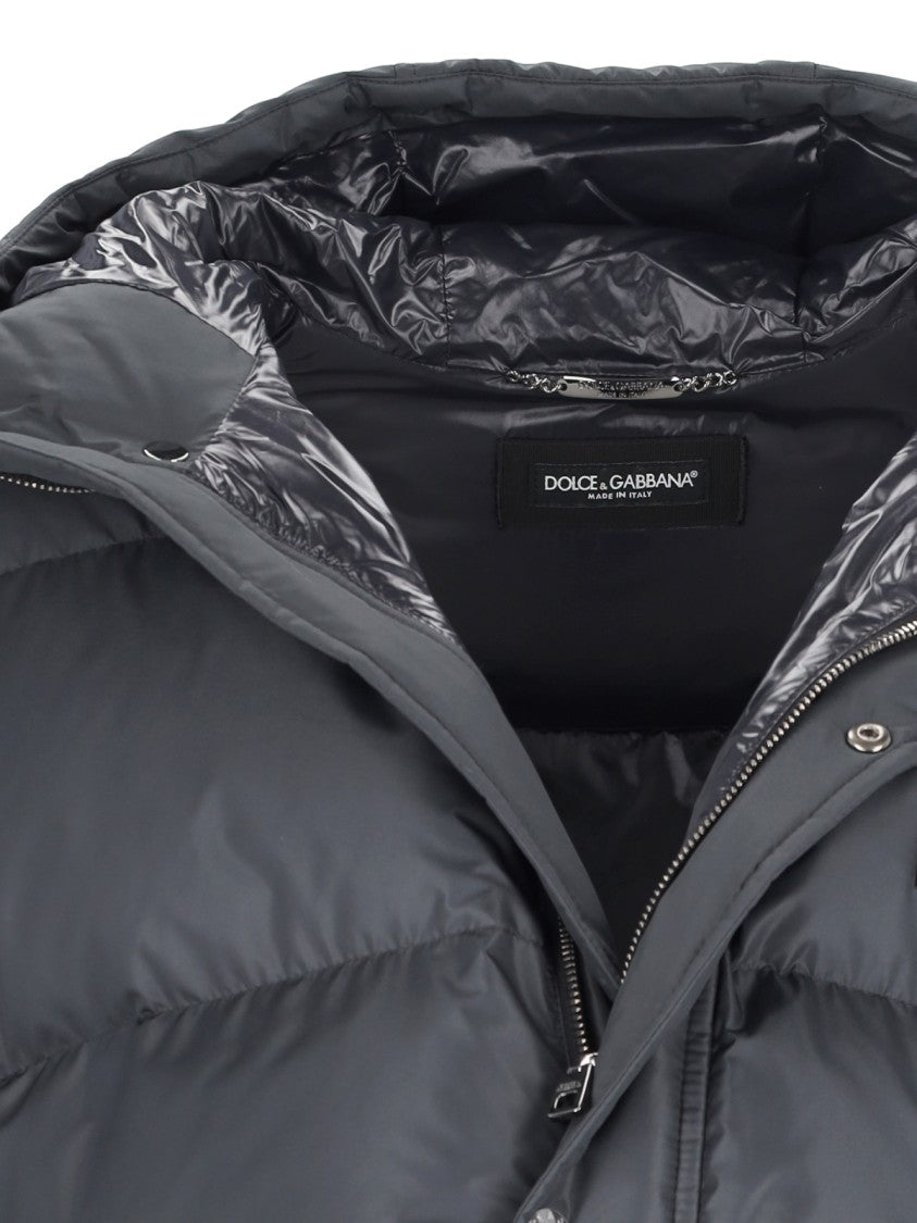 Dolce & Gabbana Logo Hooded Puffer – Black