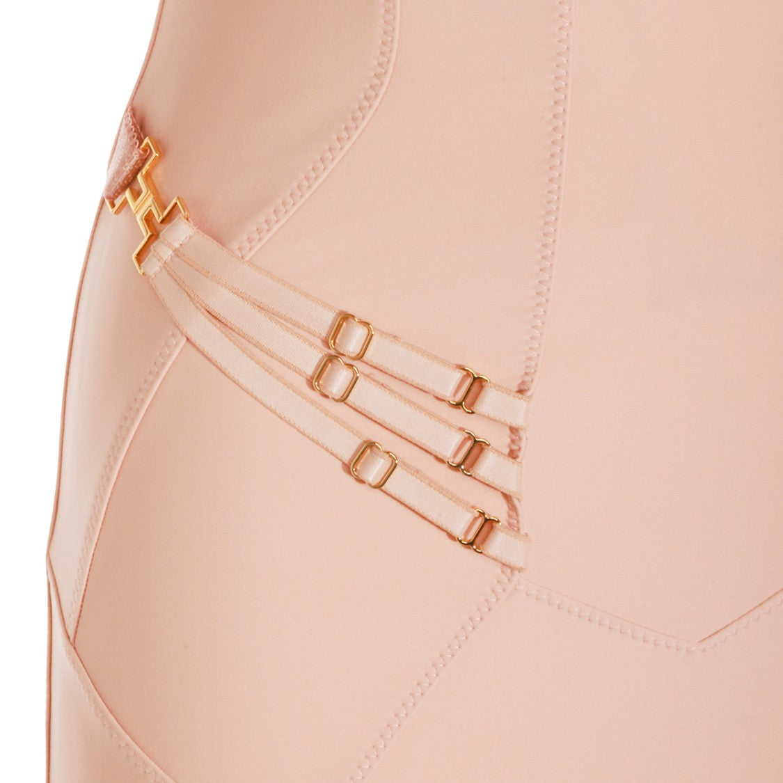 Elisabetta Franchi Nude Midi Dress With Transparent Mesh Panels And Buckle Details