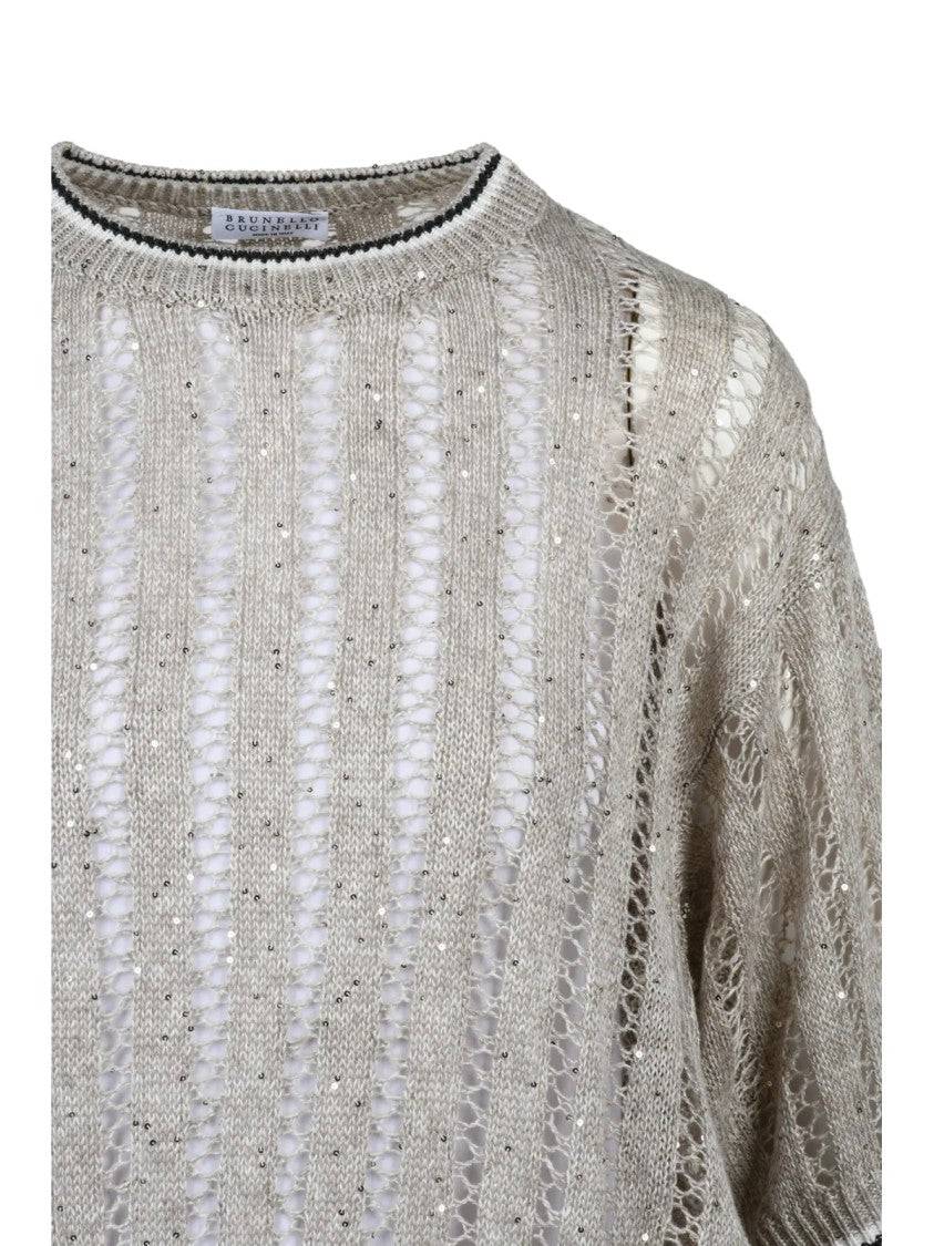 Brunello Cucinelli Beige Linen Nylon Women Sweater