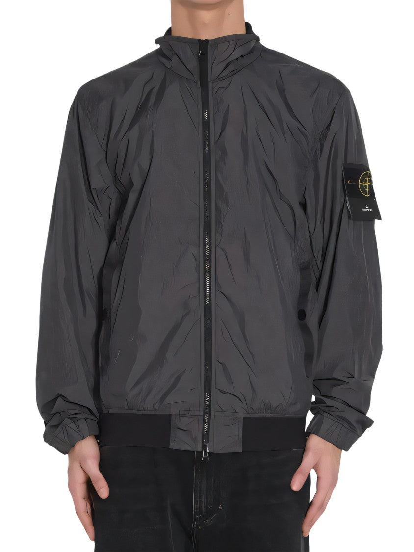 Stone Island Lightweight Grey Nylon Jacket With High Collar