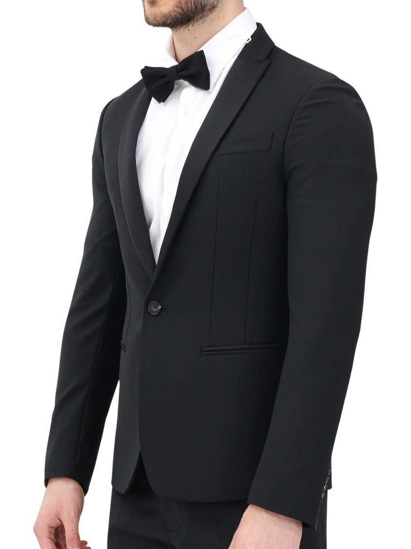 Patrizia Pepe Black Fitted Button-Front Virgin Wool-Blend Blazer