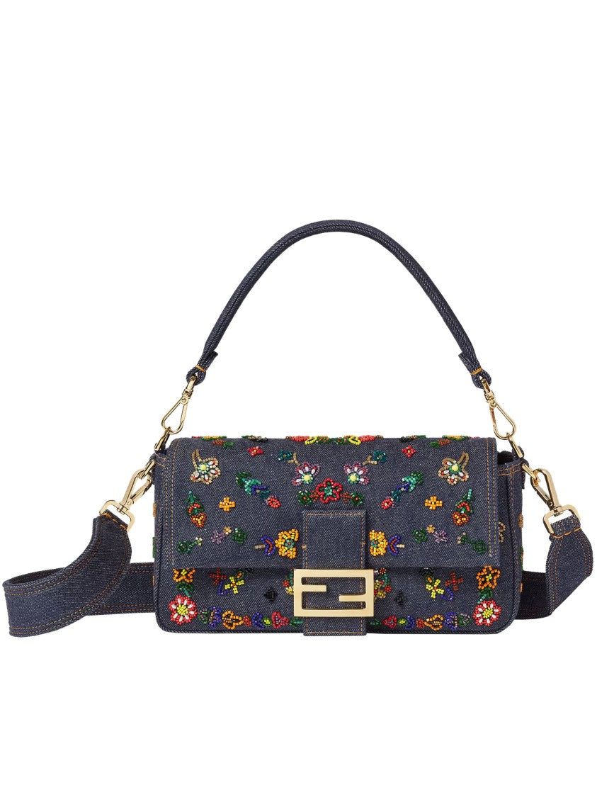 Fendi Blue Baguette Denim Ricamo Bag
