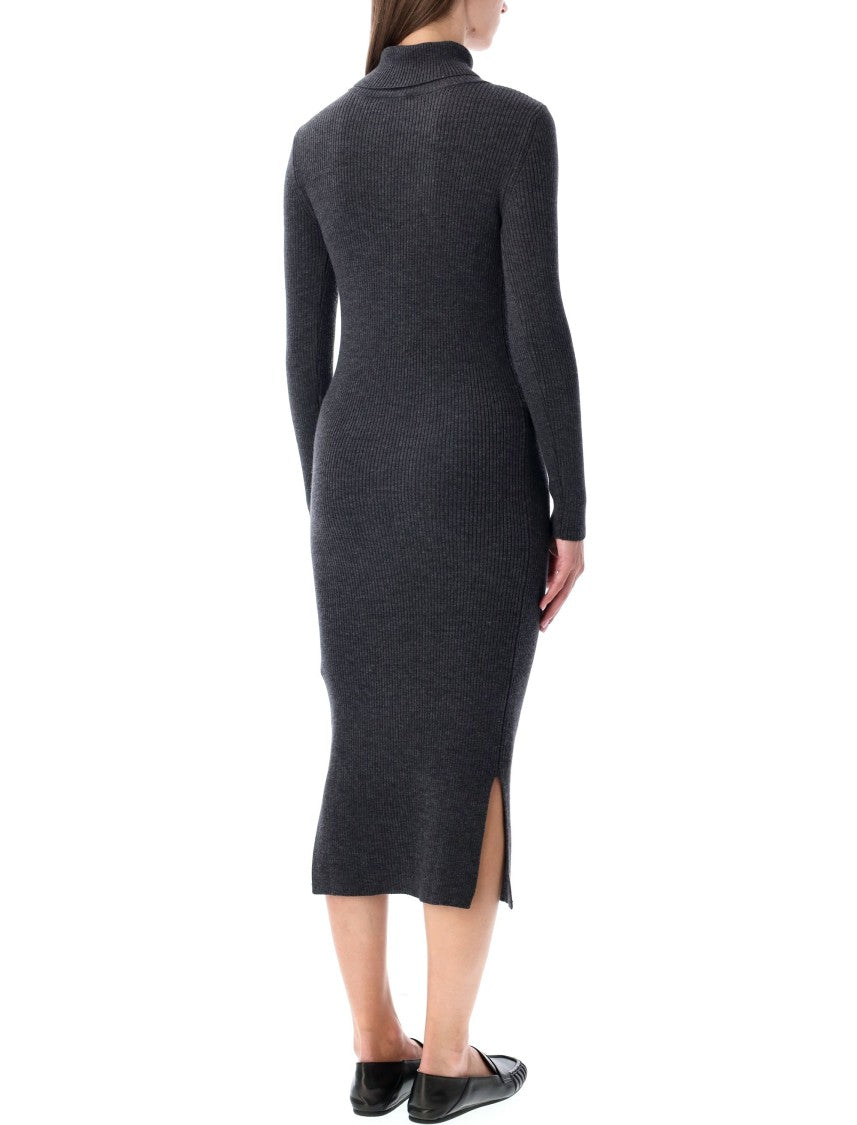 Sessùn Charcoal Ribbed Knit Midi Dress With Buttons