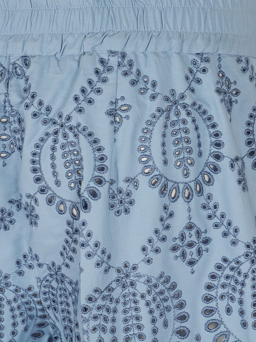 Parosh Embroidered Light Blue Shorts With Adjustable Drawstring Waist