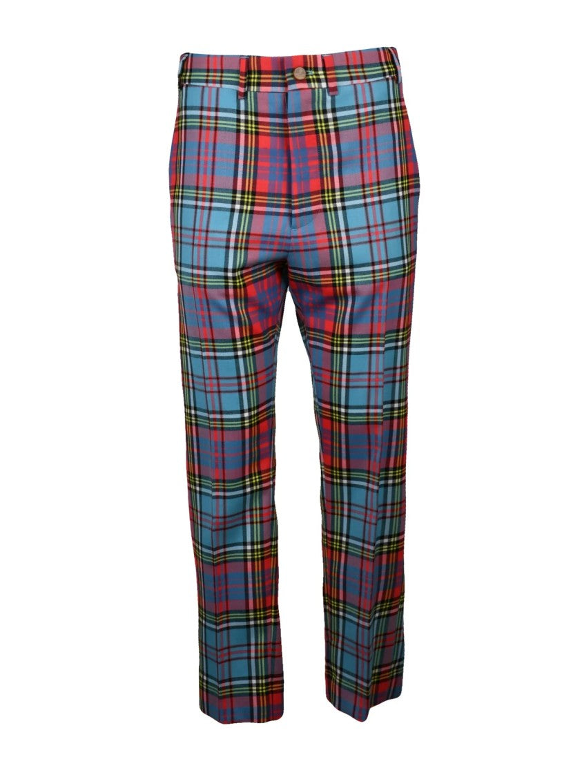 Vivienne Westwood Tapered Plaid Trousers In Sky Blue And Fuchsia