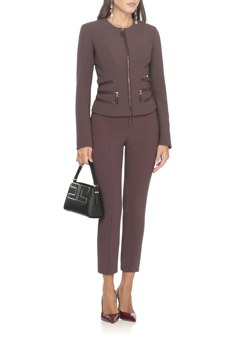 Elisabetta Franchi Bordeaux Tailored Jacket With Zip Details