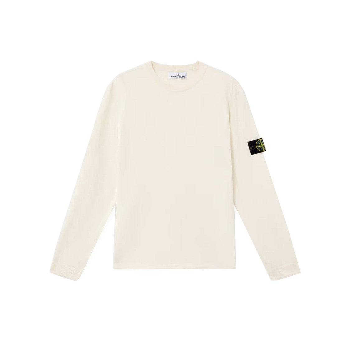 Stone Island White Cotton Sweater With Iconic Logo Patch