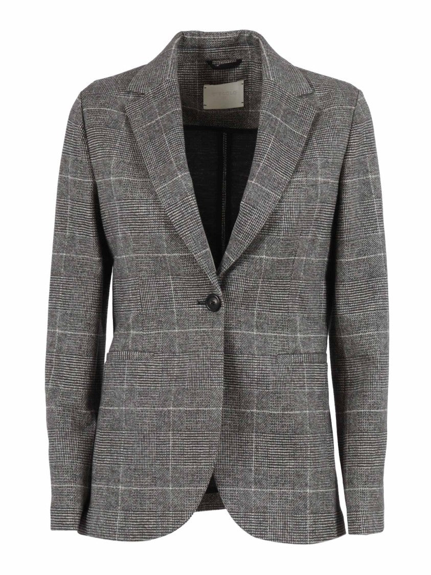 Circolo 1901 Checkered Slim-Fit Long Jacket With Notched Lapels